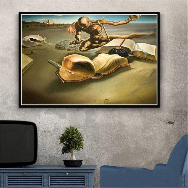 Lisa Gallery Salvador Dali Surrealismus Wandkunst Leinwandmalerei Retro Poster in Gold und Weiß, Breite: 60 cm, Höhe: 90 cm - Bild 1