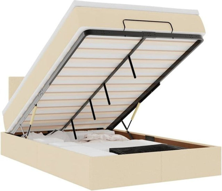 vidaxl Ottoman Polsterbett mit Matratze aus Stoff in Creme, B/T: 120 x 200 cm - Bild 1