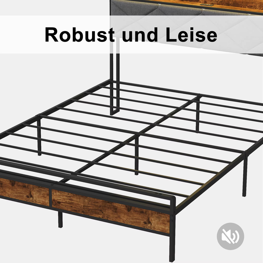 Rosahqnda Kinderbett aus Metall mit LED-Beleuchtung und Stauraum im Kopfteil, Farbe: Schwarz, B/H: 90 x 200 cm - Bild 3