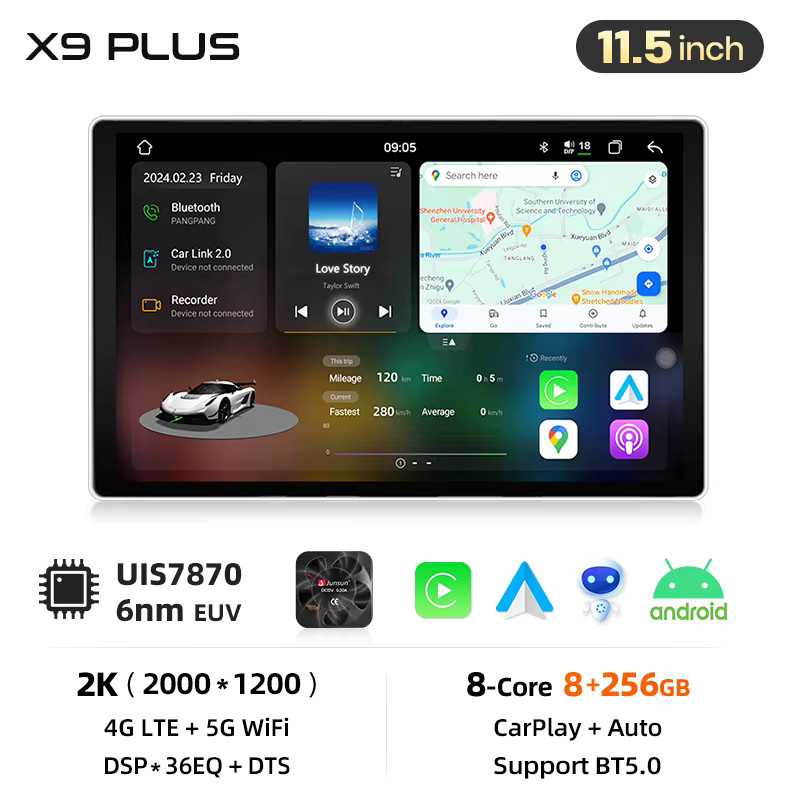 Junsun Wireless CarPlay und Android Auto Autoradio für Skoda Octavia 2 A5 2008-2013 mit GPS, WiFi, 4G, Bluetooth und IPS Touchscreen in Schwarz - Bild 6