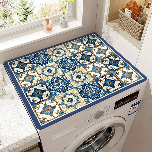 Houspace Staubschutzpolster für Waschmaschinen und Trockner mit Vintage-Karomuster in Blau, B/T: 50 x 60 cm - Bild 1