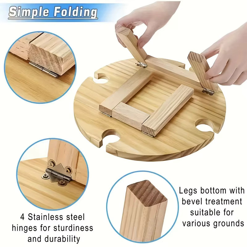 KEMORELA Tragbarer Klapptisch aus Holz in Braun, Rustikaler Picknicktisch und Snacktisch für Garten und Terrasse, Breite: 30 cm, Tiefe: 30 cm - Bild 5