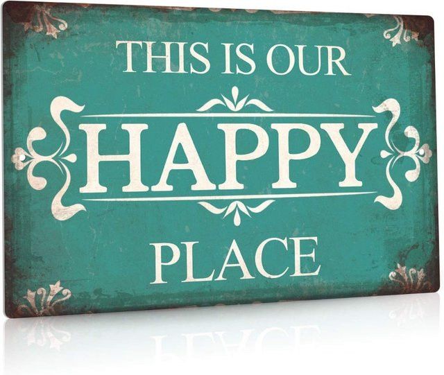 CIFBUY Aluminium-Wandschild This is Our Happy Place für Zuhause und Bar im Bauernhaus-Stil, B: 30,5 cm, H: 20,3 cm - Bild 1
