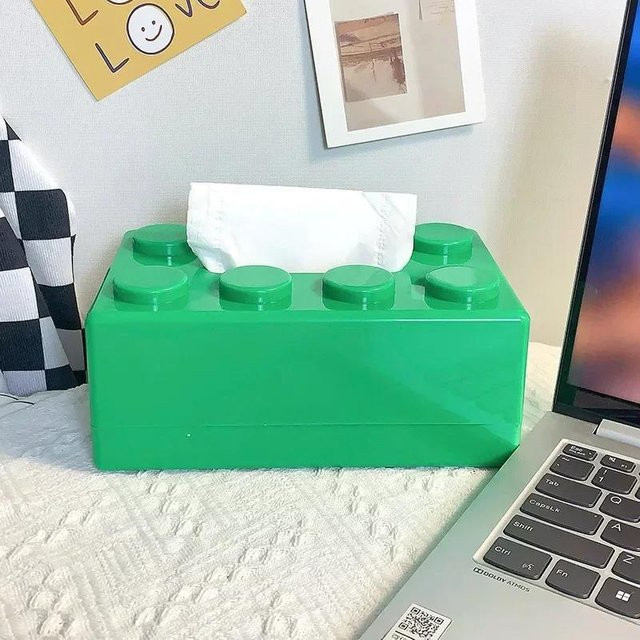 Bestbags Wandmontierte Taschentuchbox aus Kunststoff in Grün mit Cartoon-Baustein-Design und selbstklebender Befestigung - Bild 1