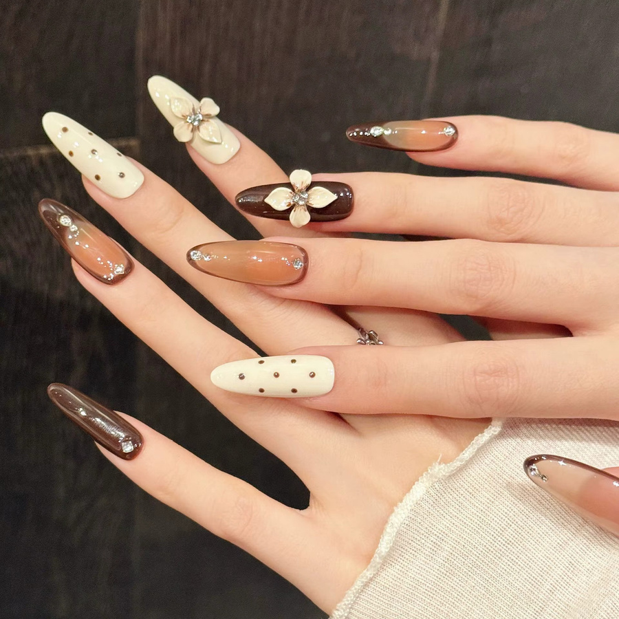 YADORNOS Press On Nails, Karamell Leopard Glitzer, 10 Stück, Glänzend - Bild 4