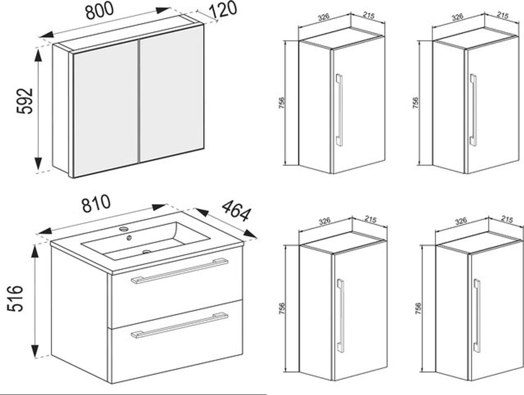VCM Badinos 5-tlg. Badmöbel-Set in Weiss mit Waschtisch, Waschbecken, Unterschrank und Spiegelschrank, B/H/T: 60 x 150 x 46 cm - Bild 2