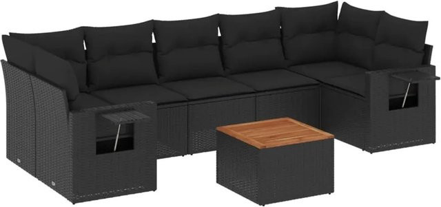vidaXL 8-tlg Garten-Sofagarnitur in L-Form aus Polyrattan mit Kissen in Schwarz - Bild 1