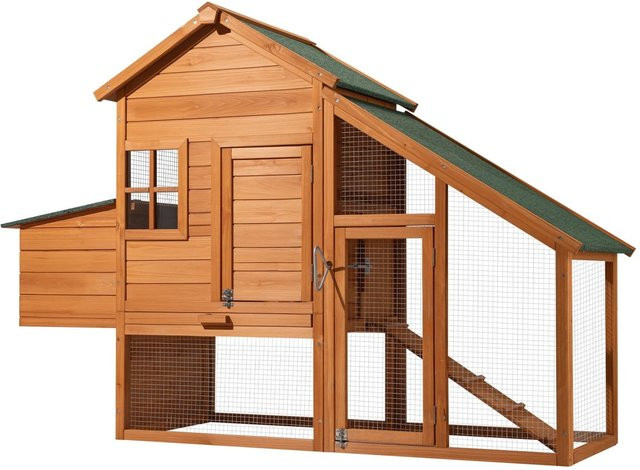 Wiltec Hühnerstall mit Freilauf aus Fichtenholz in Bronzebraun, H x B x T: 120 x 172 x 66 cm - Bild 1