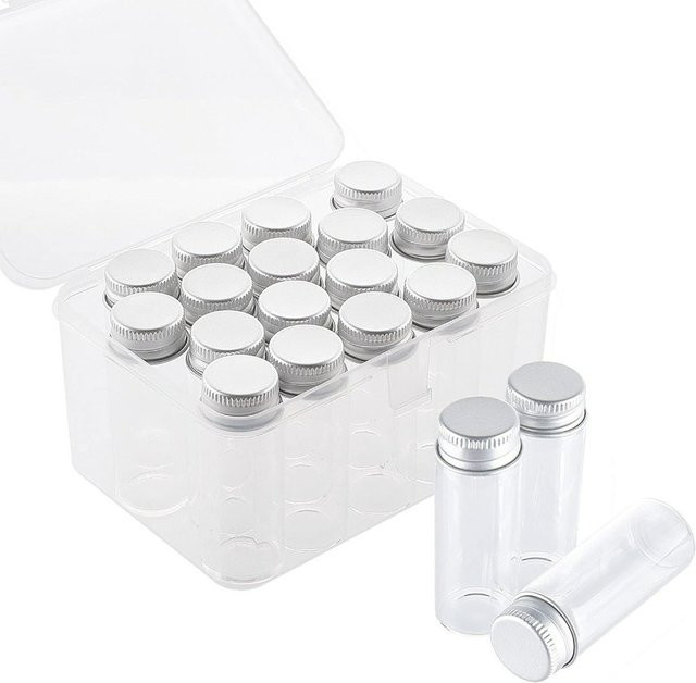 17 Stück leere Glasflaschen mit Aluminiumdeckel, transparent, 14 ml pro Fläschchen - Bild 1