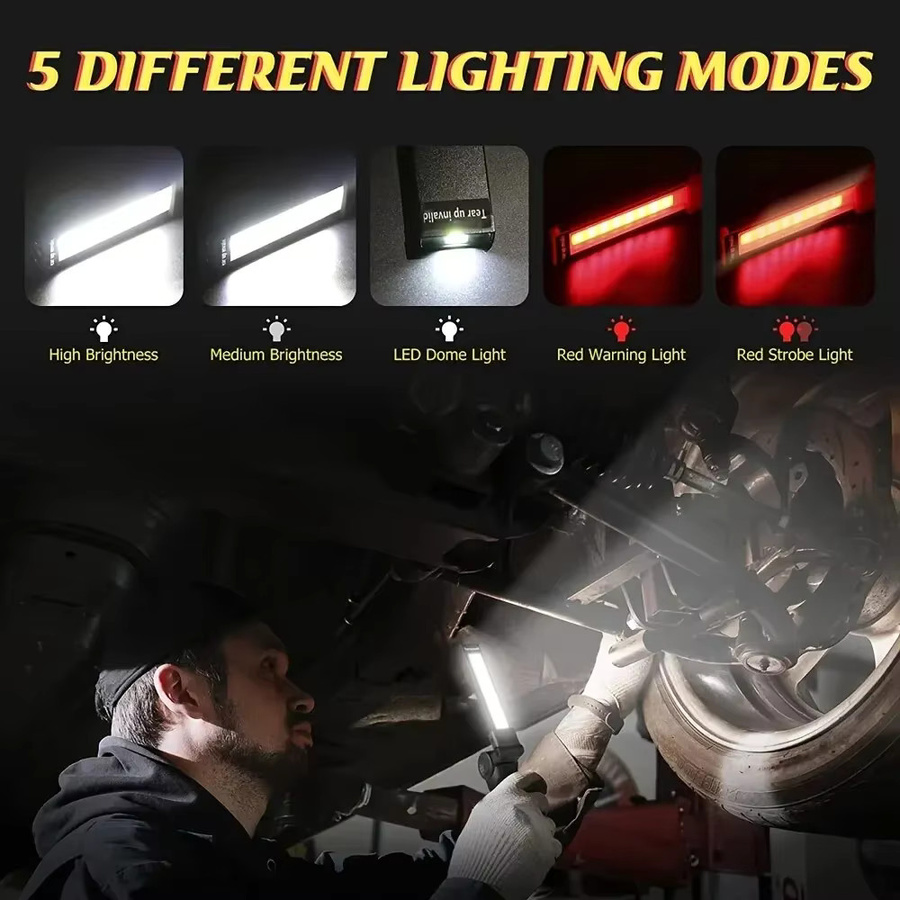 ESMARTER LED-Taschenlampe mit Magnetfuß, wiederaufladbare USB-Arbeitsleuchte in Schwarz - Bild 2