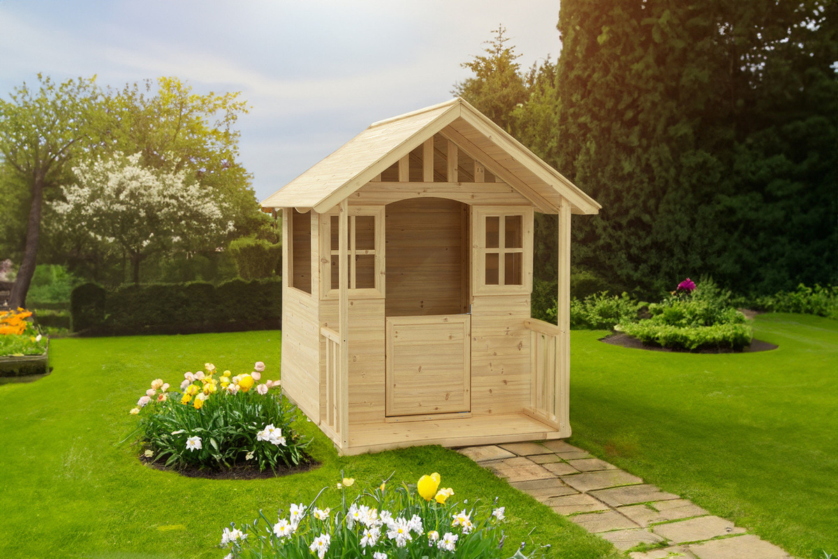 Holzspielhaus Villa von Zwerkules in Natur, B/H/T: 121 x 140 x 137 cm - Bild 2