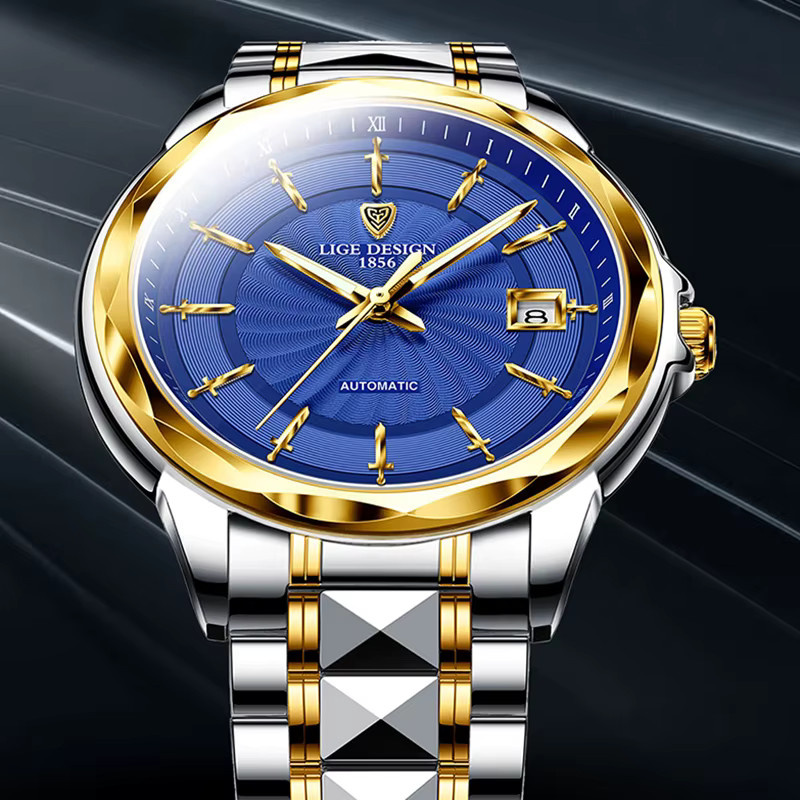LIGE Armbanduhr Automatik, Edelstahl, Wolfram, Blau, Herren - Bild 6