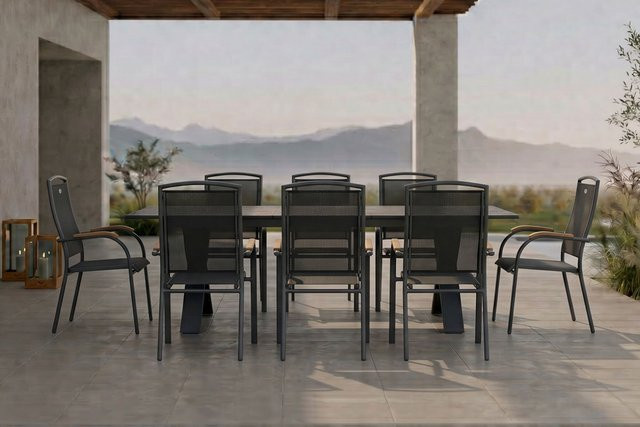Hartman Garten-Essgruppe Xanadu / Raffaelo in Anthrazit aus Aluminium und Glaskeramik mit 8 Stapelsesseln und ausziehbarer Tischplatte B/T: 220 x 100 cm bis 280 x 100 cm - Bild 1