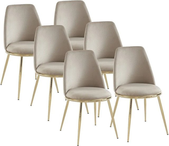 Vente-unique Stuhl Nebina in Beige aus Samt mit goldenen Metallbeinen, Breite: 48 cm, Tiefe: 48 cm, Höhe: 48 cm - Bild 1