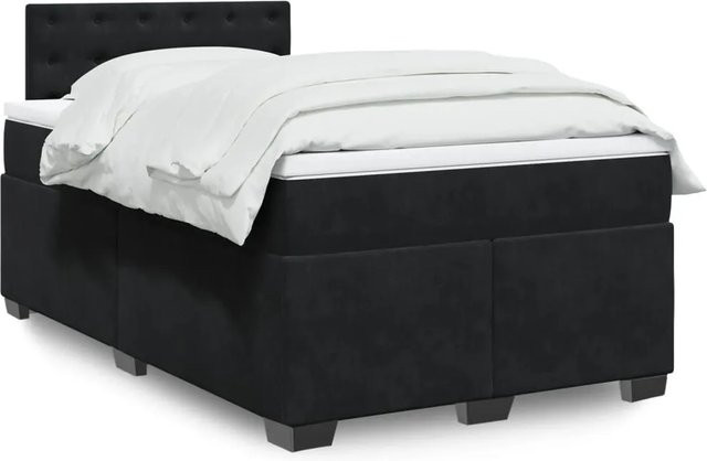 vidaXL Boxspringbett mit Matratze in Schwarz aus Samt mit USB-Ladeport und Unterbettbeleuchtung, B/T: 120 x 190 cm - Bild 1