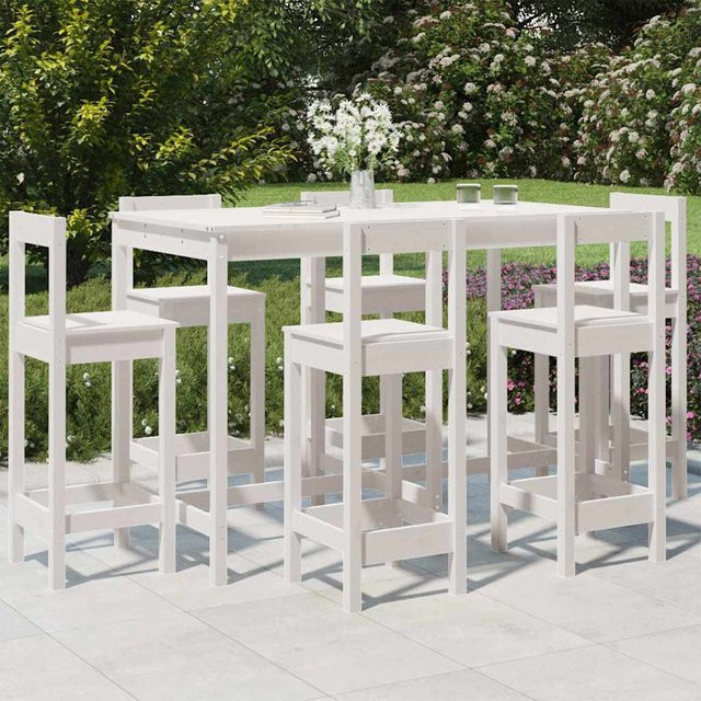 vidaXL 7-teiliges Gartenbar-Set aus massivem Kiefernholz in Weiß mit rustikaler Optik - Bild 2