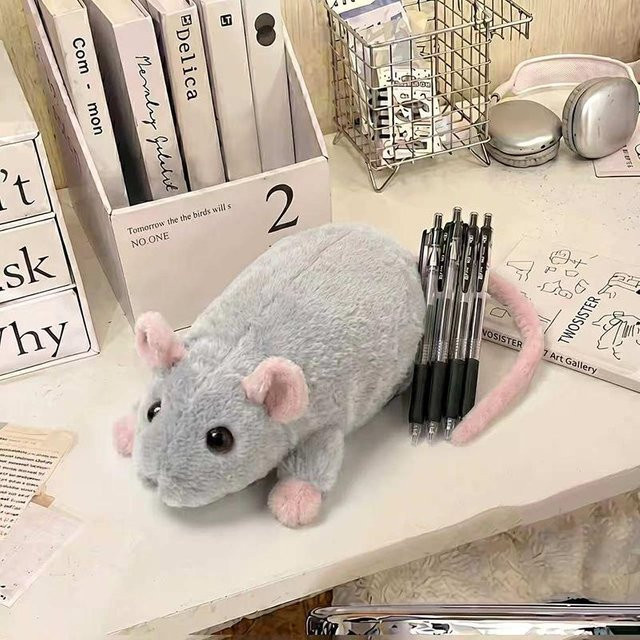 BagFashion Plüsch Federmäppchen mit Cartoon-Tier-Motiv, weich und flauschig, Grau - Bild 1