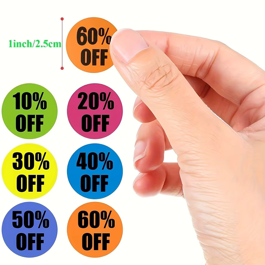 6 Rollen bunte Rabatt-Klebeetiketten für den Einzelhandel mit 10 % bis 60 % Preisnachlass, Multicolor - Bild 1