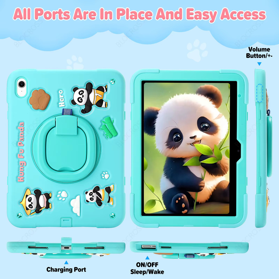 BLOCROSS Stoßfeste Kindersichere Schutzhülle mit Drehständer für iPad 7. 8. 9. 10. Generation (10.2 Zoll) und iPad 11. 12. Generation, Blau und Türkis - Bild 2