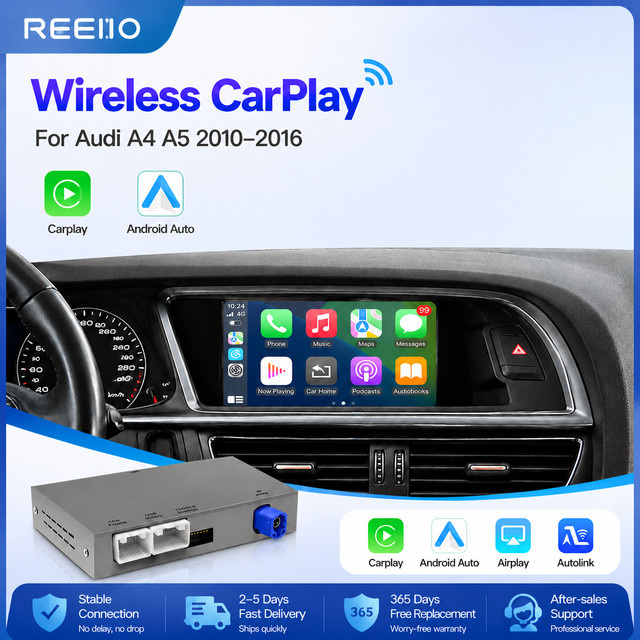REEIIO Kabelloses CarPlay und Android Auto Interface für Audi A4 A5 Q5 S5 B8 (2008-2016) mit 3G MMI, inklusive Mirror Link und AirPlay für Front- und Rückansicht - Bild 1
