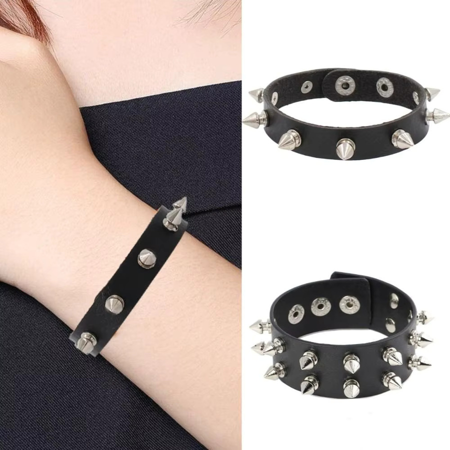 Armbandband Spike Gothic Nieten, Pu-Leder, Schwarz - Bild 2