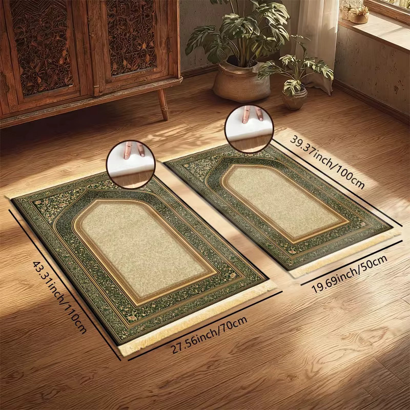 VIKAMA Gebetsteppich Vintage Grün aus weichem Flanell, rutschfester islamischer Gebetsteppich für dein Zuhause - Bild 4