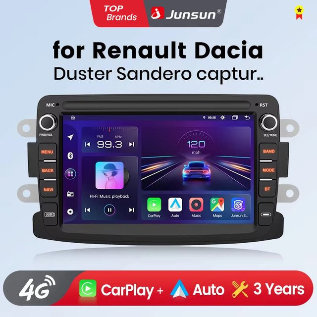 Junsun 7 Zoll Autoradio für Renault Dacia mit CarPlay und Android Auto in Schwarz - Bild 1