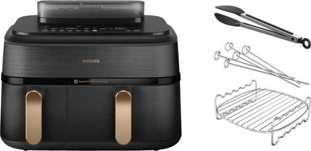 Philips 5000 Series Dual Basket Heißluftfritteuse NA552/00 mit Dual Zone Technologie und Garset in Schwarz - Bild 1
