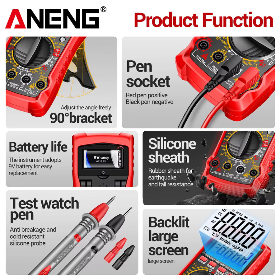 ANENG SZ28 Smart Digital Multimeter mit 4000 Zählungen für AC/DC Spannung, Strom, Widerstand, Hz, Diode und NCV in Rot - Bild 4