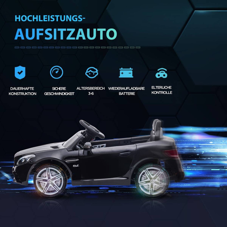 AIYAPLAY Elektroauto für Kinder, Schwarz, mit Fernbedienung, LED-Scheinwerfern, Sicherheitsgurt, Hupe, Musik, ab 3 Jahre - Bild 3