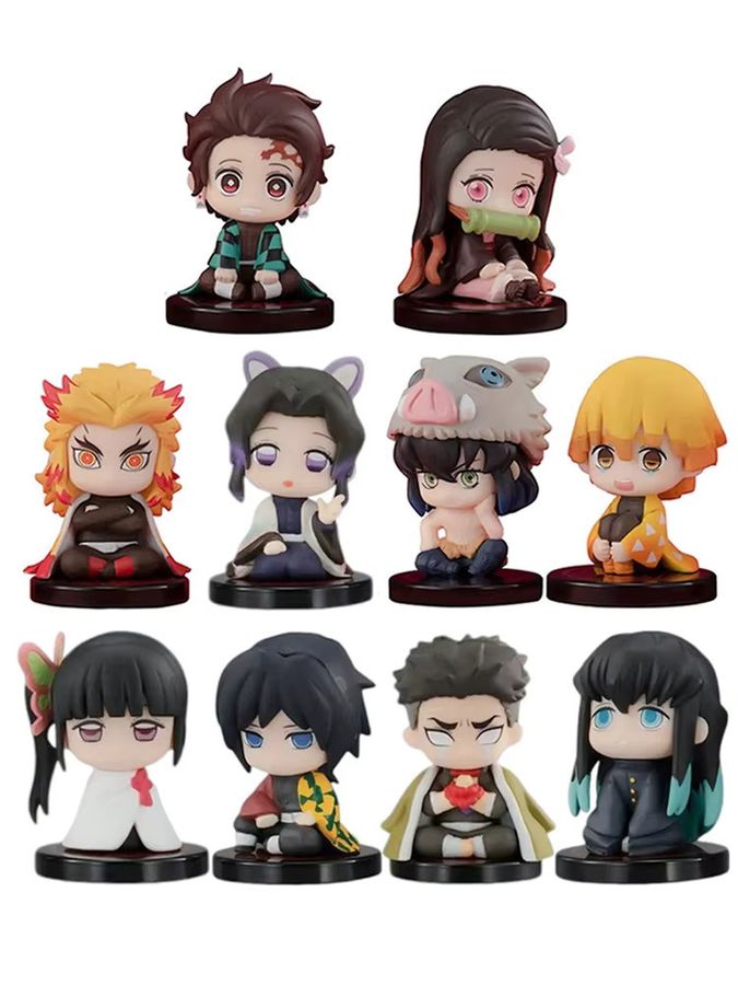 10er Set Dämonen Slayer Anime Figuren Bandai Sitzende Geist Charaktere Tanjiro Nezuko Inosuke Zenitsu Multicolor - Bild 4