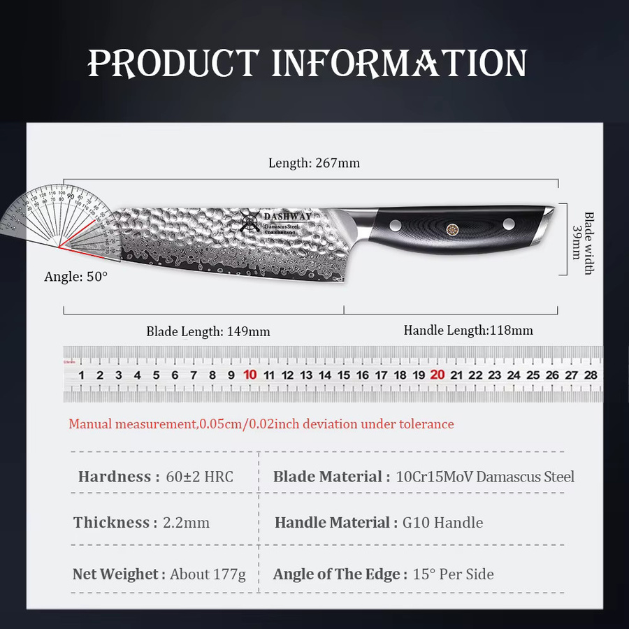 DASHWAY Japanisches Bunka-Messer aus Damaszener Stahl, 6 Zoll Kiritsuke Chefmesser in Schwarz für Fleisch, Obst und Allzweckgebrauch - Bild 5