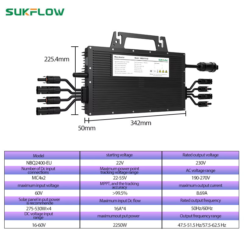 Sukflow Mikro-Wechselrichter 2400W mit WiFi-App-Kompatibilität für dein Solarenergiesystem, Schwarz - Bild 5
