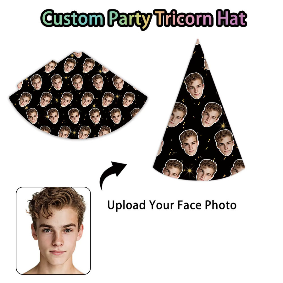 6 Stück personalisierte Gesichts-Geburtstagshüte von joy-enlife, mehrfarbige Partyhüte aus Fotopapier für Geburtstag und Hochzeit - Bild 3