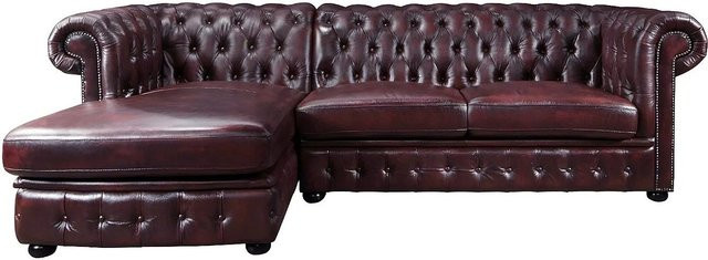 Vente-unique Chesterfield Ecksofa Brenton aus Büffelleder in Bordeaux Rotbraun, Breite: 274 cm - Bild 1