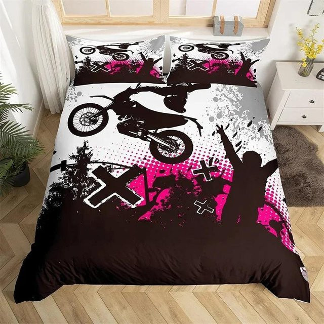 Binchi Outdoor Product Motocross Bettwäsche-Set aus Mikrofaser mit 3D-Motiv für Jugendliche, Farbe: Schwarz, B/H: 240 x 220 cm - Bild 1