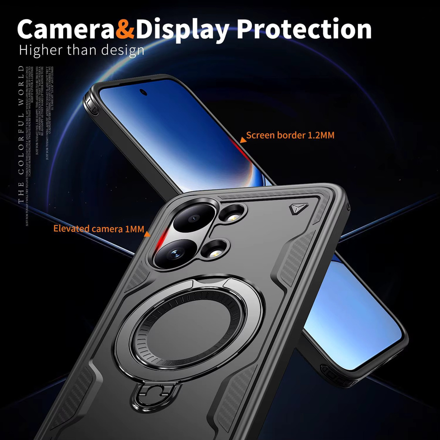 Xiaomi Poco X8 Pro 5G / Poco X8 Schutzhülle mit magnetischem Drehringhalter in Schwarz, robuste TPU+PC Stoßfeste Hülle mit Fallschutz - Bild 2