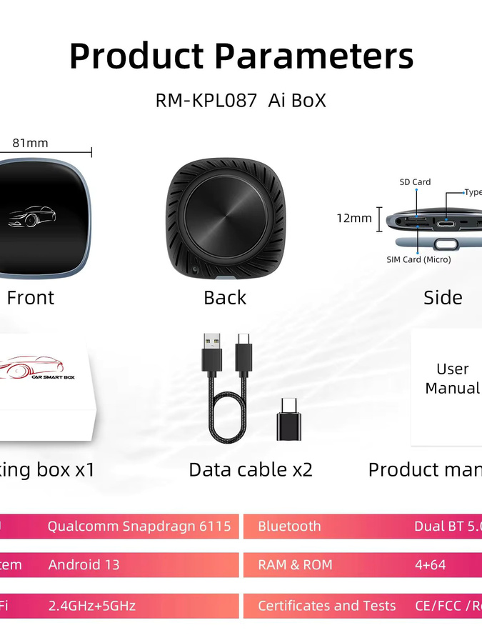 Ezonetronics CarPlay Android AI Box Schwarz mit Qualcomm Octa-Core und 4G+64G für kabellose Verbindung - Bild 5