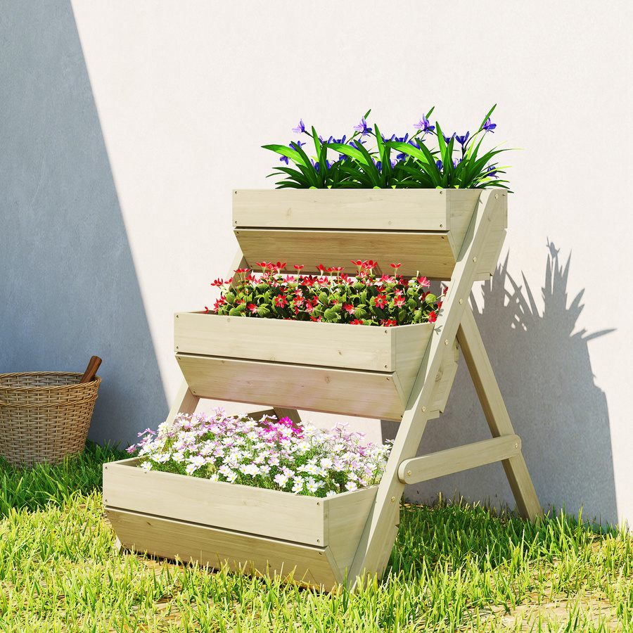 Outsunny Vertikales Hochbeet aus Holz mit 3 Etagen und Pflanzkästen in Grün, B/T/H: 65 x 75 x 76 cm - Bild 2
