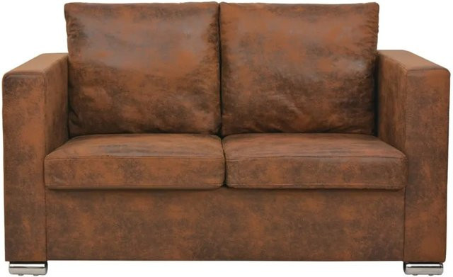 vidaXL 2-Sitzer Sofa in Braun mit künstlichem Wildleder und Holzrahmen, B/T/H: 137 x 73 x 82 cm - Bild 1