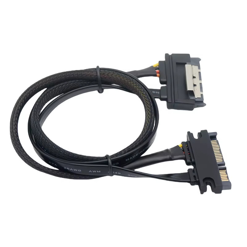 OULLX SATA 7+15PIN Verlängerungskabel Stecker auf Buchse für Festplatten-Stromversorgung und Datenübertragung, Schwarz - Bild 2