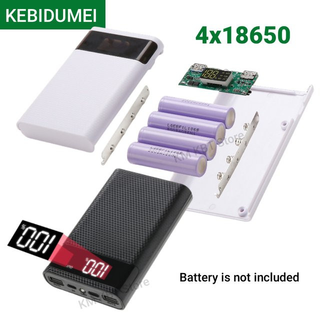 KEBIDUMEI DIY Powerbank-Gehäuse für 4x 18650 Akkus mit Dual USB, Micro USB und Type C, Schwarz, ohne Batterie - Bild 1