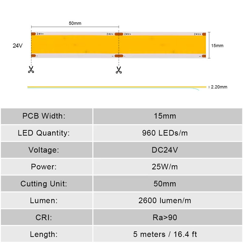 COXO COB-LED-Streifenlicht dimmbar mit 2600 Lumen/m, 960 LEDs/m, RA90, DC24 V - Bild 4