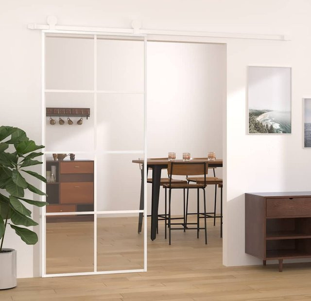 vidaXL Schiebetür aus ESG-Glas und Aluminium in Weiß, B/H: 90 x 205 cm - Bild 2