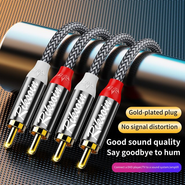 Riksoin 2RCA zu 2RCA Audiokabel Dual RCA Stereo in Grau mit Nylon-Ummantelung für DVD, Computer, TV und Lautsprecher - Bild 1