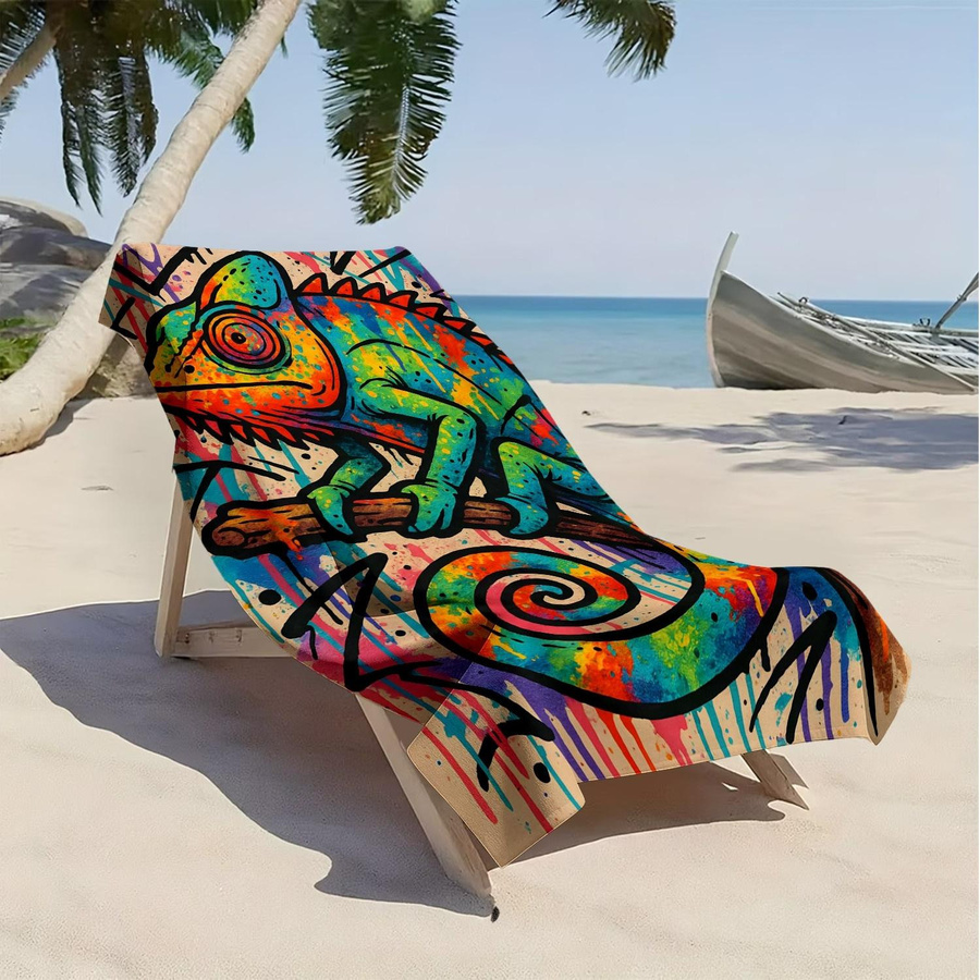 Ka Chen Muda Strandtuch mit Chamäleon Graffiti Abstraktem Muster aus Mikrofaser, Multicolor, Breite: 101 cm, Höhe: 183 cm - Bild 2