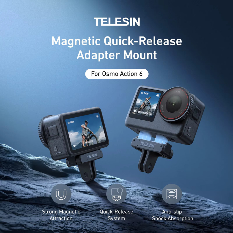 TELESIN Magnetischer Quick Release Adapter mit Dual-Klaue-Schnittstelle für DJI OSMO Action 6, Schwarz - Bild 2