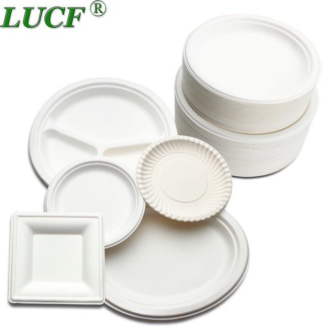LUCF Einweg Bagasse Teller aus biologisch abbaubarer Pappe, Weiß, Durchmesser: 20,0 cm und 25,4 cm - Bild 1