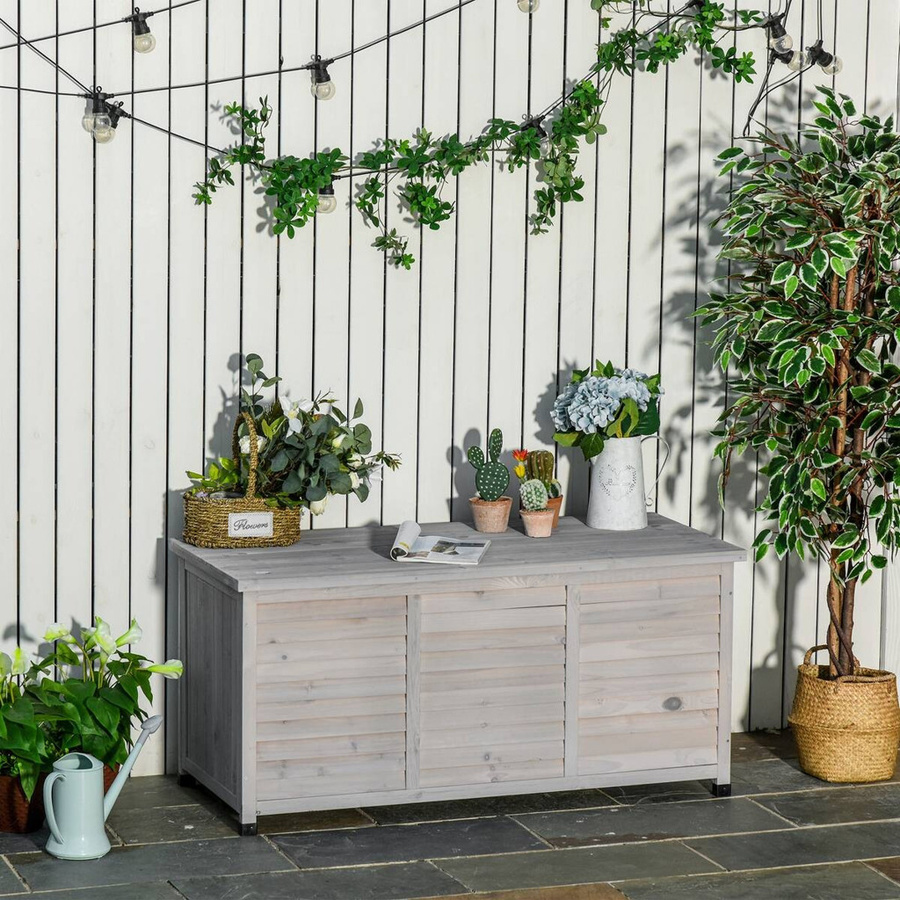 Outsunny Gartentruhe aus Fichtenholz in Grau mit Latten-Design, B/T/H: 127 x 56 x 60 cm - Bild 3