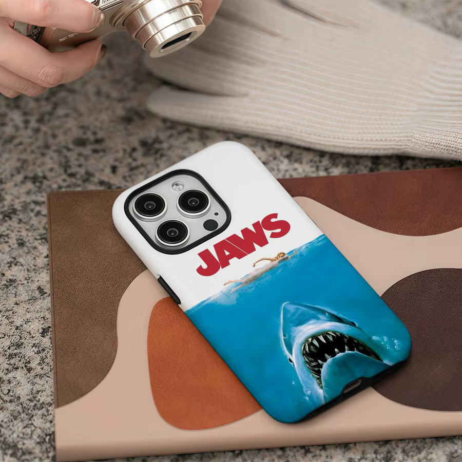 Film J-Jaws Handyhülle für iPhone 17 16 15 14 13 12 Pro Max Plus, glänzende HD-Doppelschicht-Flüssighartschale in Weiß und Multicolour - Bild 6